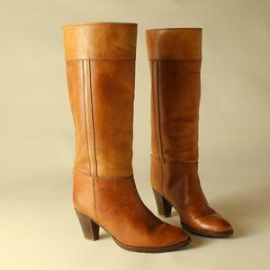 Vintage Whiskey Tan Leather Knee High Riding Boots